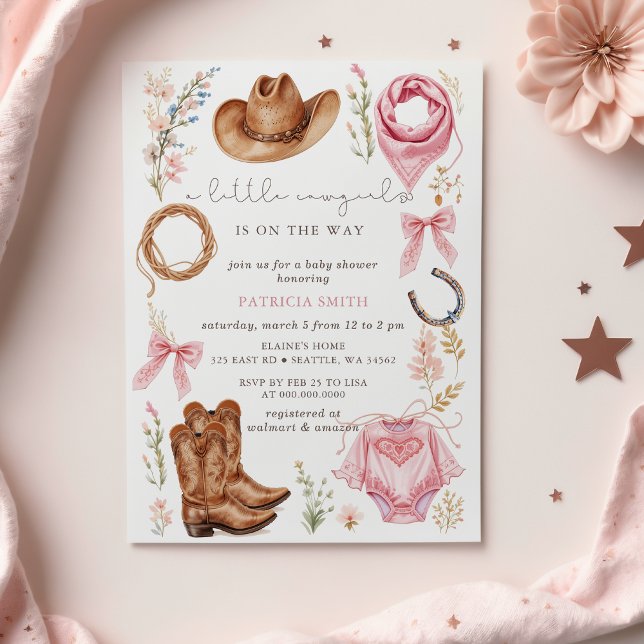 Little Cowgirl Is On The Way girl Baby Shower Invitation (Little Cowgirl Is On The Way girl Baby Shower Invitation)