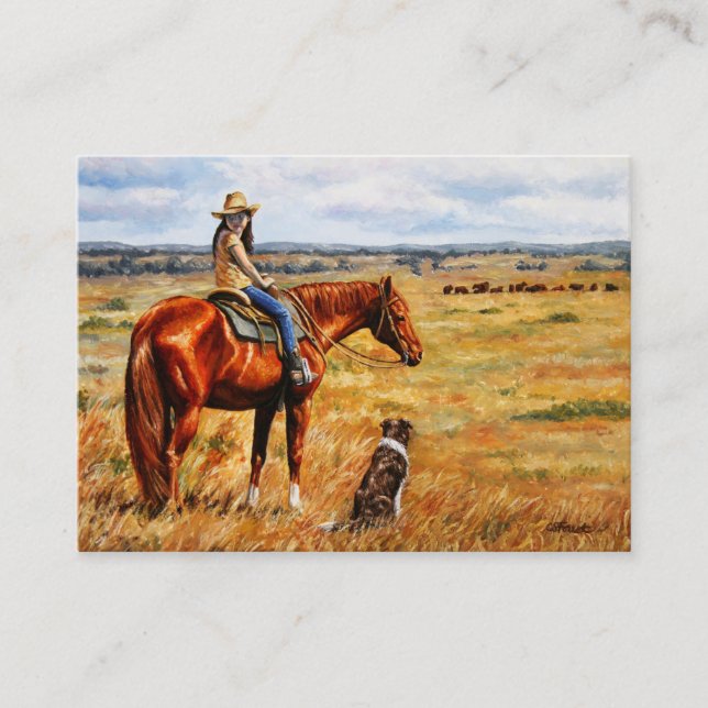Little Cowgirl on Cattle Horse Business Card (Front)