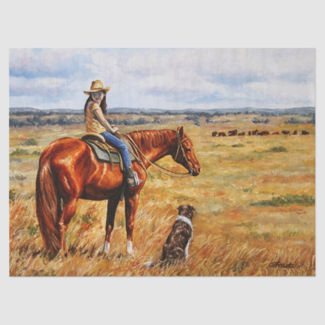 Little Cowgirl on Cattle Horse Tissue Paper (Front)