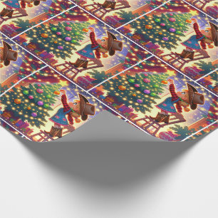 Little Cowgirl On Chair Decorating Christmas Tree Wrapping Paper