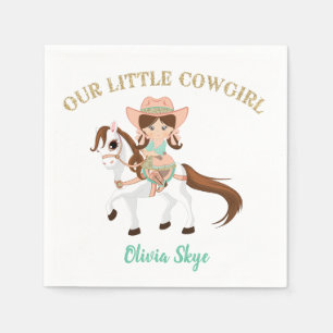 Little Cowgirl on Horse Girls Western Birthday Napkin