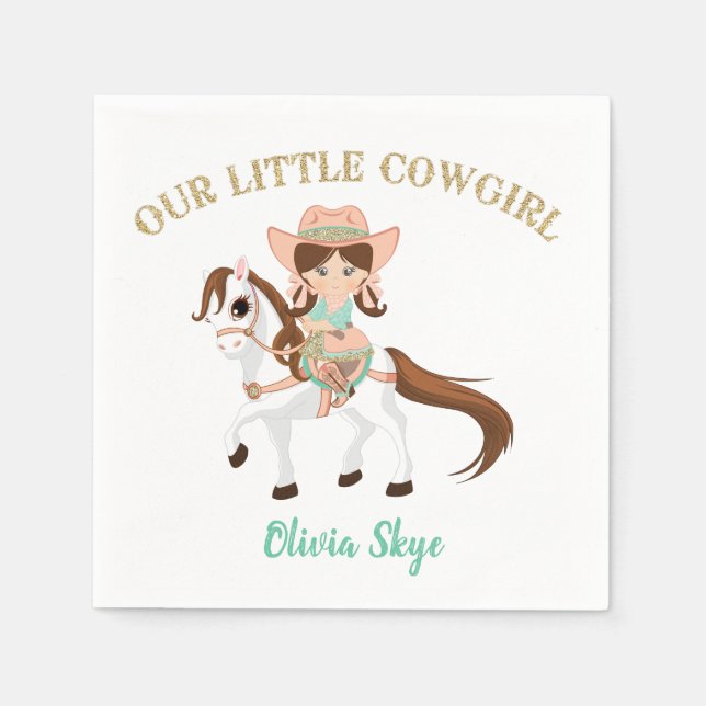 Little Cowgirl on Horse Girls Western Birthday Napkin (Front)