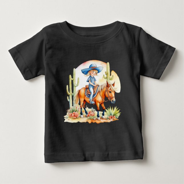 Little Cowgirl on Horse in SW Scene 2 Baby T-Shirt (Front)
