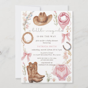 Little Cowgirl On The Way Pink Bow Baby Shower Invitation