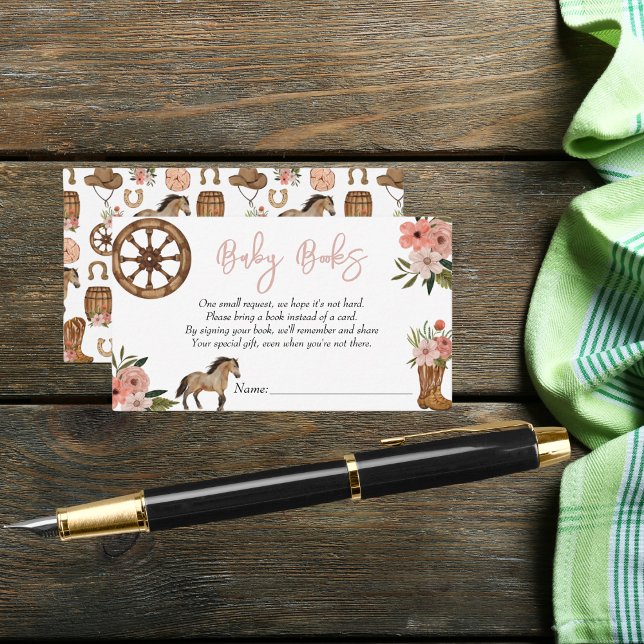 Little Cowgirl On Way Baby Shower Baby Books Enclosure Card (Creator Uploaded)