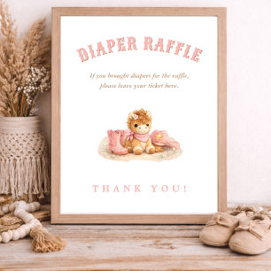 Little Cowgirl Pink Baby Shower Diaper Raffle Game Poster