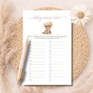 Little Cowgirl Pink Bow Baby Name Race Game