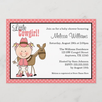 Little Cowgirl Polka Dots Baby Shower Invitations