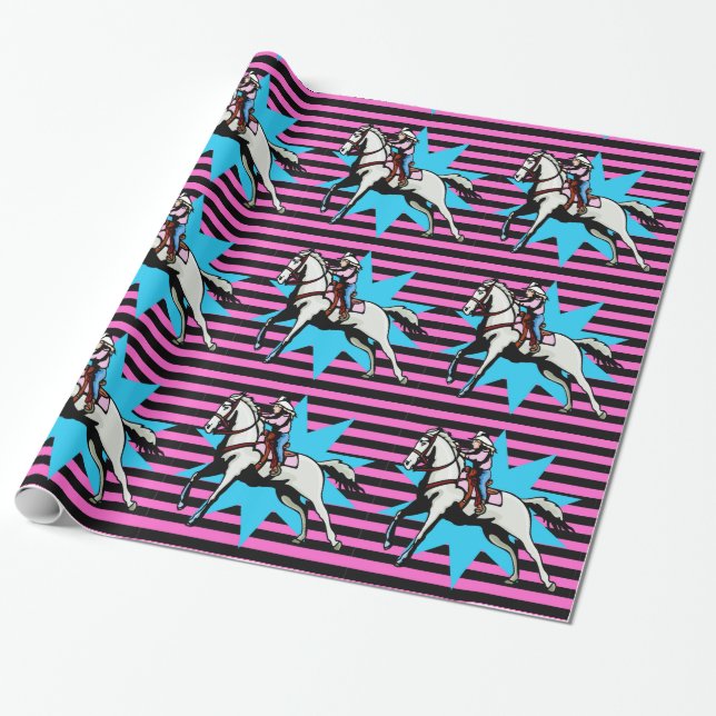 Little Cowgirl Running Horse Any Occassion Wrapping Paper (Unrolled)