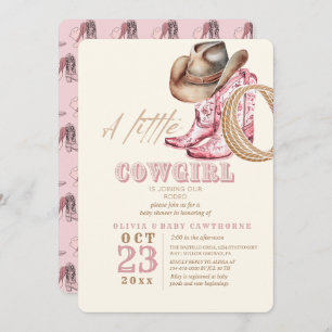 Little Cowgirl Western Baby Girl shower Blush pink Invitation