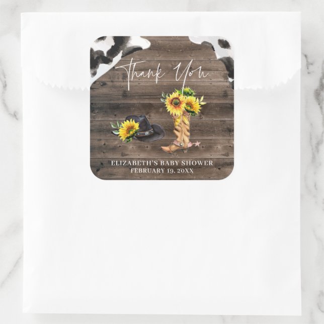 Little Cowgirl | Western Baby Shower Favour Square Sticker (Bag)