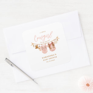 Little Cowgirl Western Clothesline Baby Shower Square Sticker