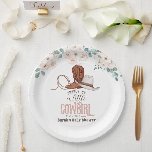 Little Cowgirl Western Floral Girl Baby Shower Paper Plate (Wedding)