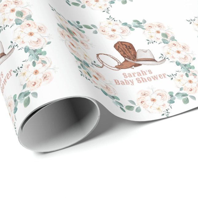 Little Cowgirl Western Floral Girl Baby Shower Wrapping Paper (Roll Corner)