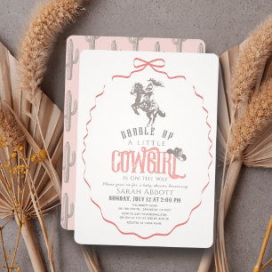 Little Cowgirl Western Pink Bow Girl Baby Shower Invitation