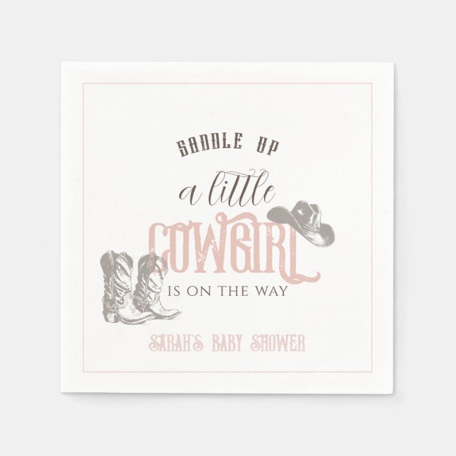 Little Cowgirl Western Pink Girl Baby Shower Napkin (Front)