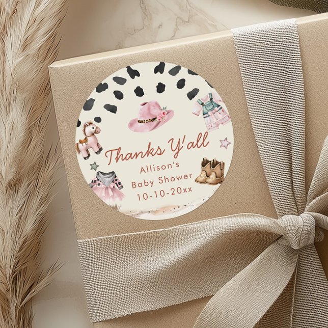 Little Cowgirl western theme girl baby shower Classic Round Sticker (Creator Uploaded)