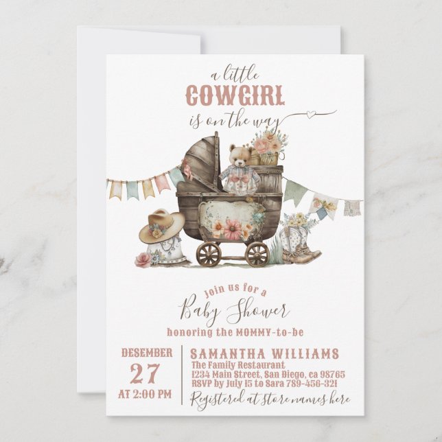 Little cowgirl Wild West Boho Baby Girl Shower Invitation (Front)