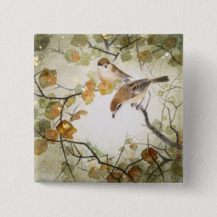 Little Creature-Bull-headed Shrikes 15 Cm Square Badge