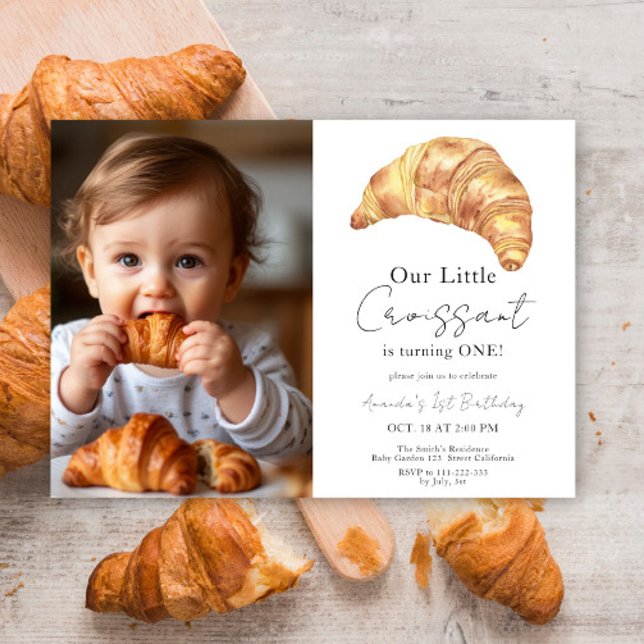 Little Croissant 1st Birthday Invitation (Creator Uploaded)