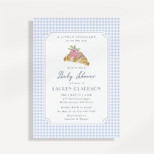 Little Croissant Blue Gingham Baby Shower Invitation