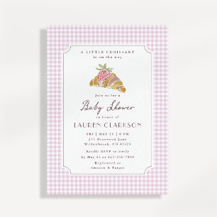 Little Croissant Pink Gingham French Baby Shower Invitation