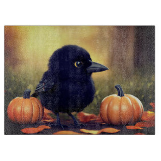 Little crow and Pumpkins Cutting Board
