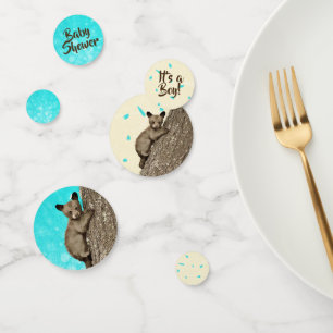 Little Cub Bear Boy's Baby Shower Teal and Tan Confetti
