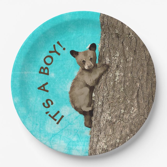 Little Cub Bear Climbing Tree Paper Plate (Front)