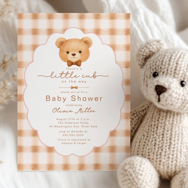 Little Cub Neutral Gingham Baby Shower Invitation (Creator Uploaded)
