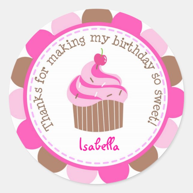 Little Cupcake Bithday Party Favour Stickers Label (Front)
