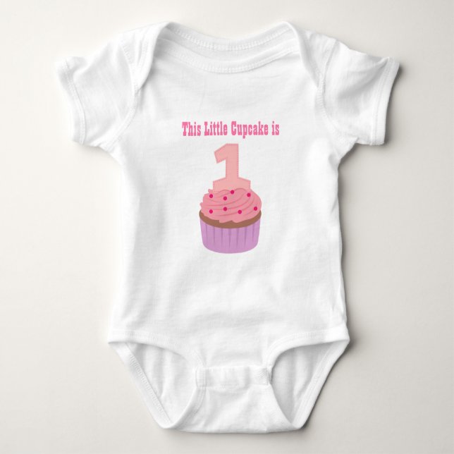 Little Cupcake is One, First Birthday, Baby Girl Bodysuit (Front)