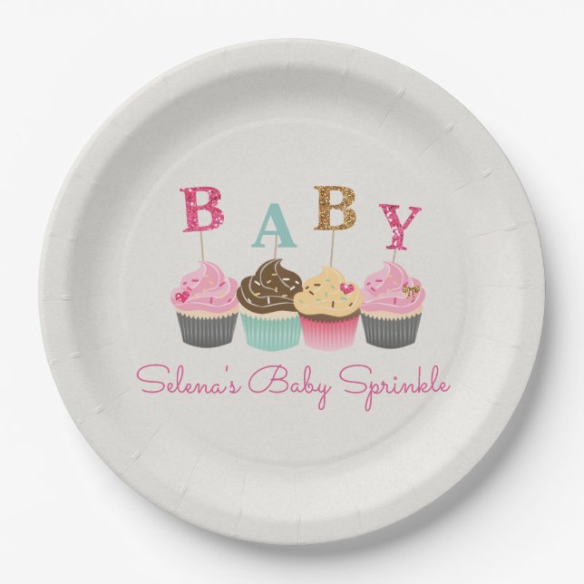 Little Cupcake It's a Girl Baby Sprinkle or Shower Paper Plate (Front)