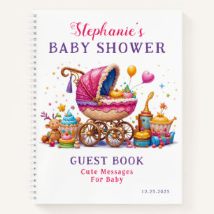 Little Cupcake Pink Stroller Baby Shower Guest Notebook