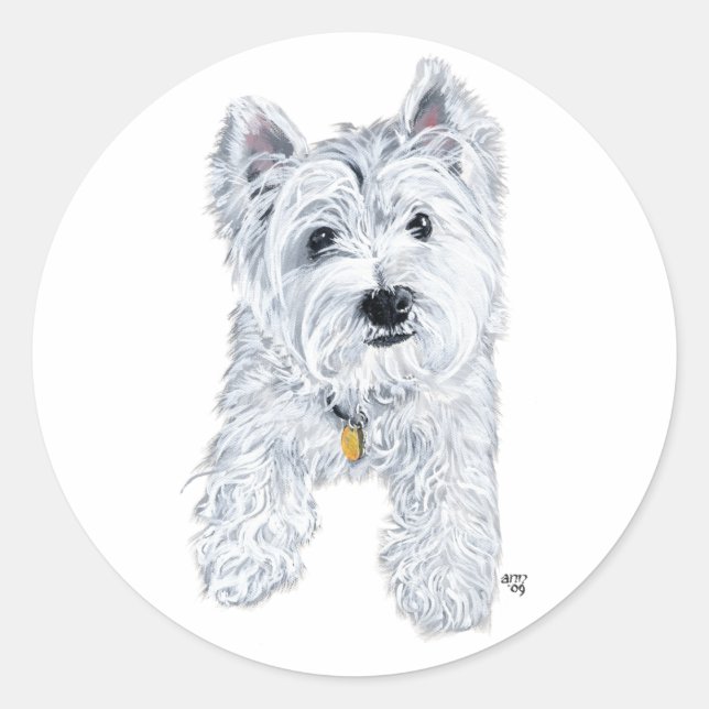 Little Curious Westie Classic Round Sticker (Front)