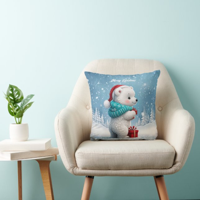 Little cute baby bear with Christmas hat  Cushion (Chair)