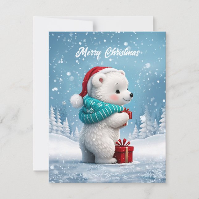 Little cute baby bear with Christmas hat  Holiday Card (Front)