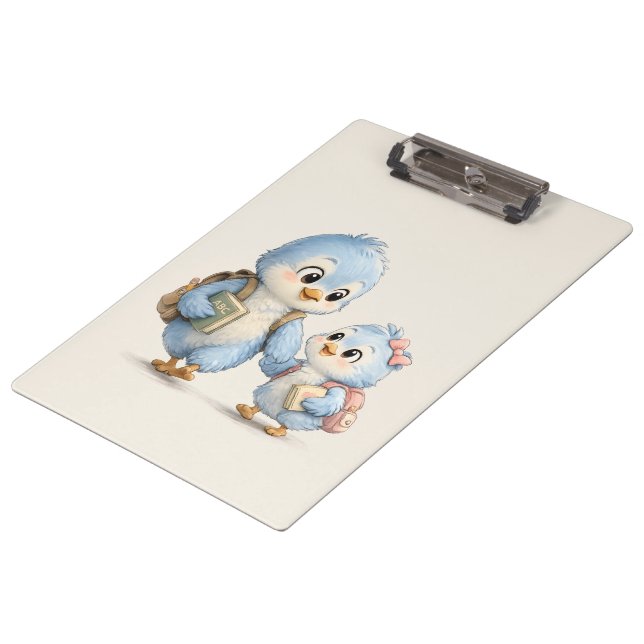 Little Cute Blue Bird Siblings Office Clipboard (Angled)
