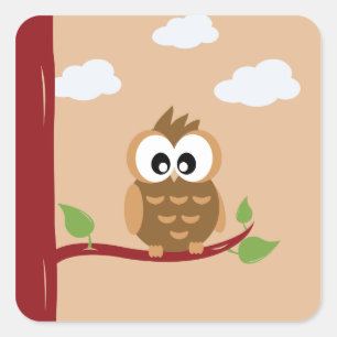 Little Cute Brown Owl Square Sticker
