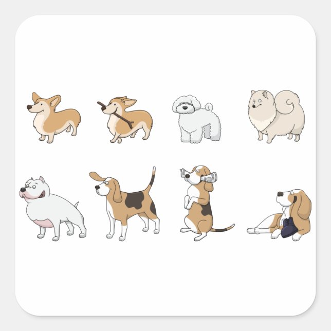 little cute dogs square sticker (Front)