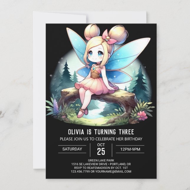 Little Cute Fairy Birthday Invitation (Front)