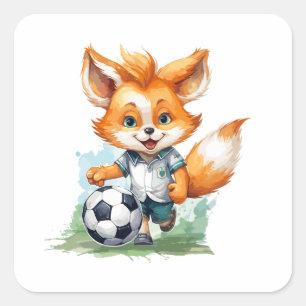 Little Cute Fox Plays a Football Square Sticker