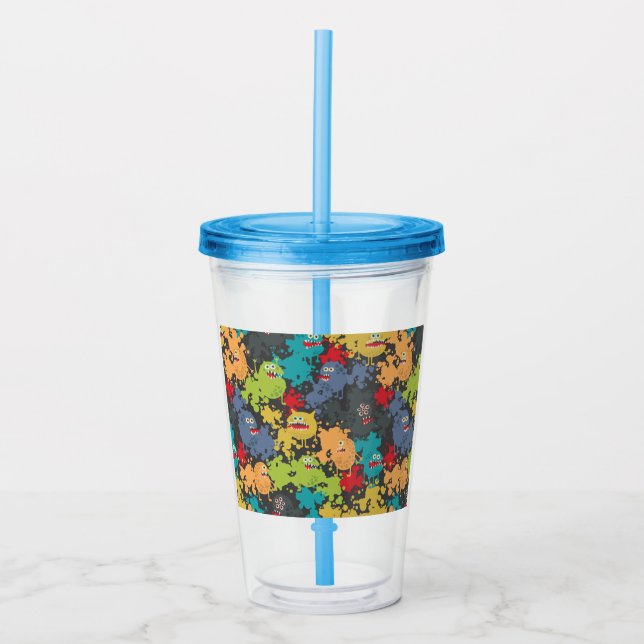 Little cute funny monsters acrylic tumbler (Front)
