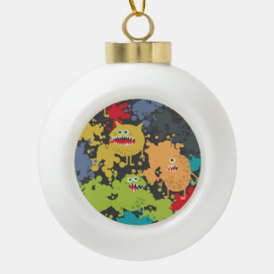 Little cute funny monsters ceramic ball christmas ornament
