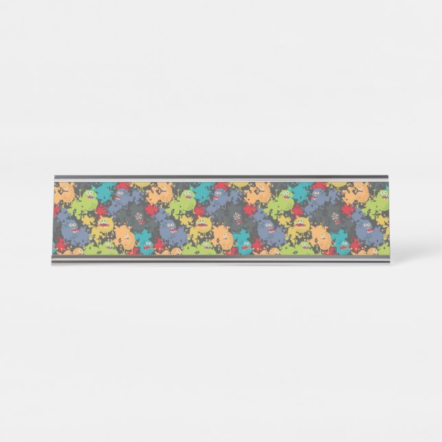 Little cute funny monsters desk name plate (Front)