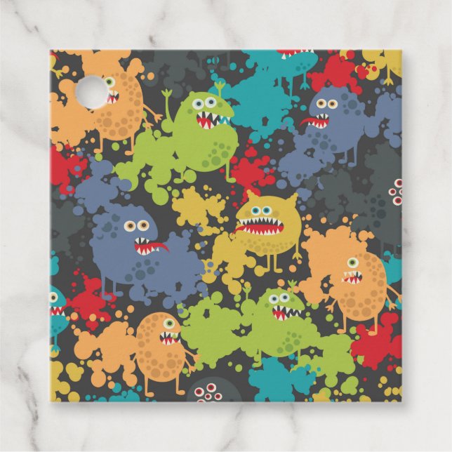 Little cute funny monsters favour tags (Front)