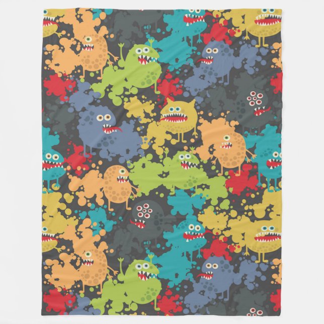 Little cute funny monsters fleece blanket (Front)