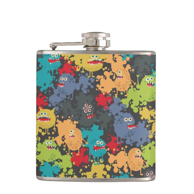 Little cute funny monsters hip flask (Front)
