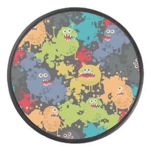 Little cute funny monsters hockey puck