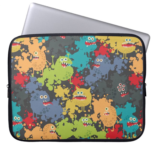 Little cute funny monsters laptop sleeve (Front)